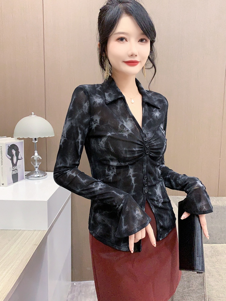 Fashion temperament slim gauze autumn bottoming shirt