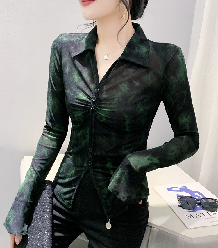 Fashion temperament slim gauze autumn bottoming shirt