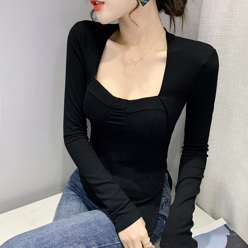 Western style slim tops long sleeve T-shirt for women