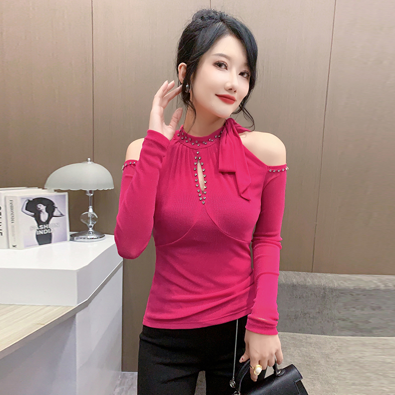 European style pullover rhinestone T-shirt for women