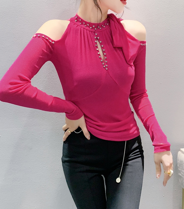 European style pullover rhinestone T-shirt for women