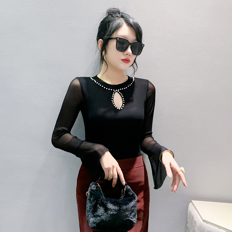 Lantern sleeve diamond unique trumpet sleeves tops for women