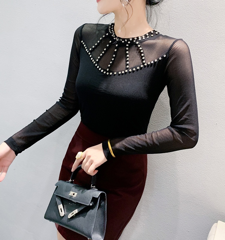 Round neck slim bottoming shirt beading unique tops