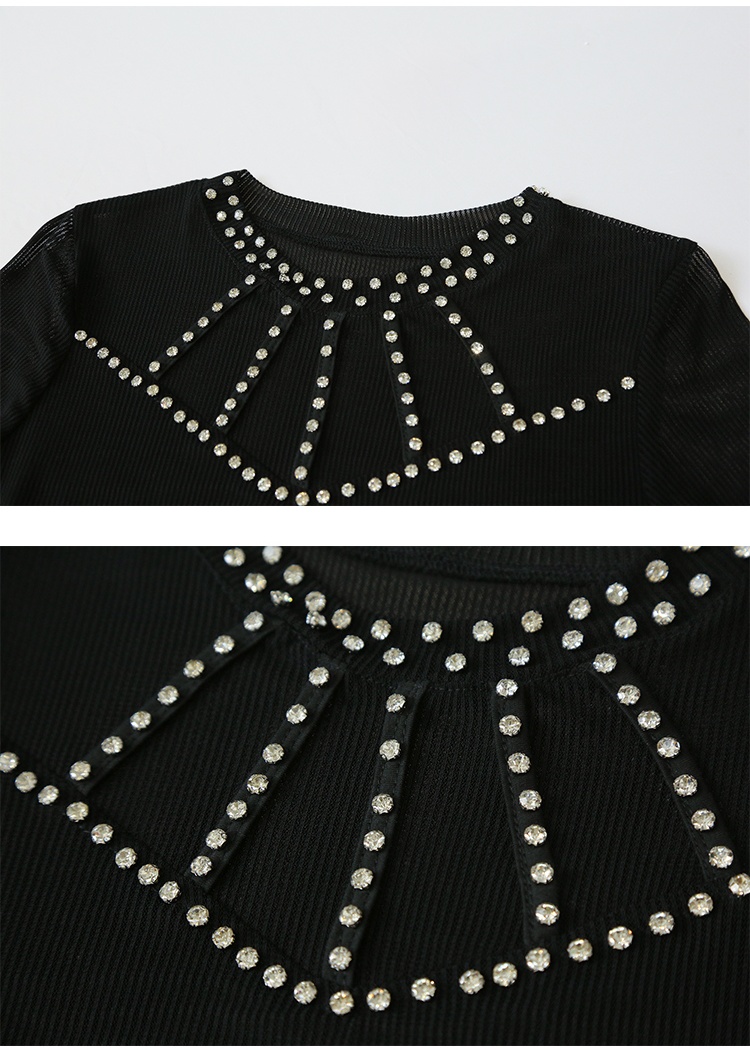 Round neck slim bottoming shirt beading unique tops