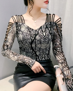 Beauty back gauze small shirt autumn tops for women