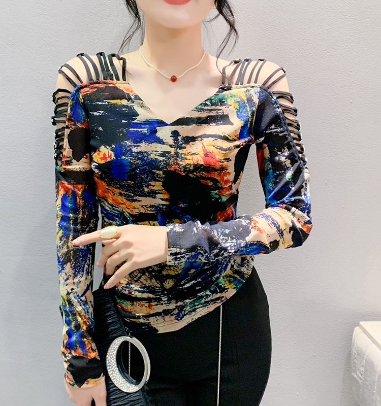 Beauty back gauze small shirt autumn tops for women