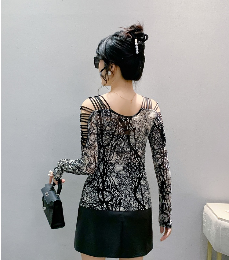 Beauty back gauze small shirt autumn tops for women