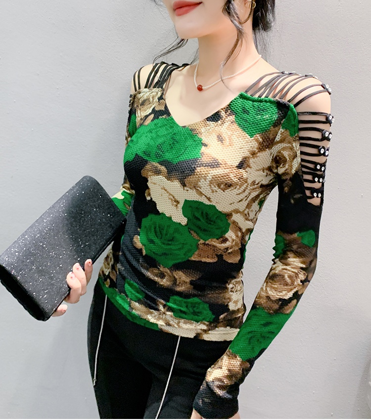 Beauty back gauze small shirt autumn tops for women