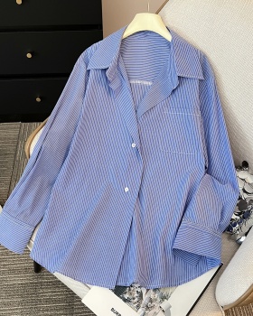 Temperament blue niche tops autumn light shirt for women