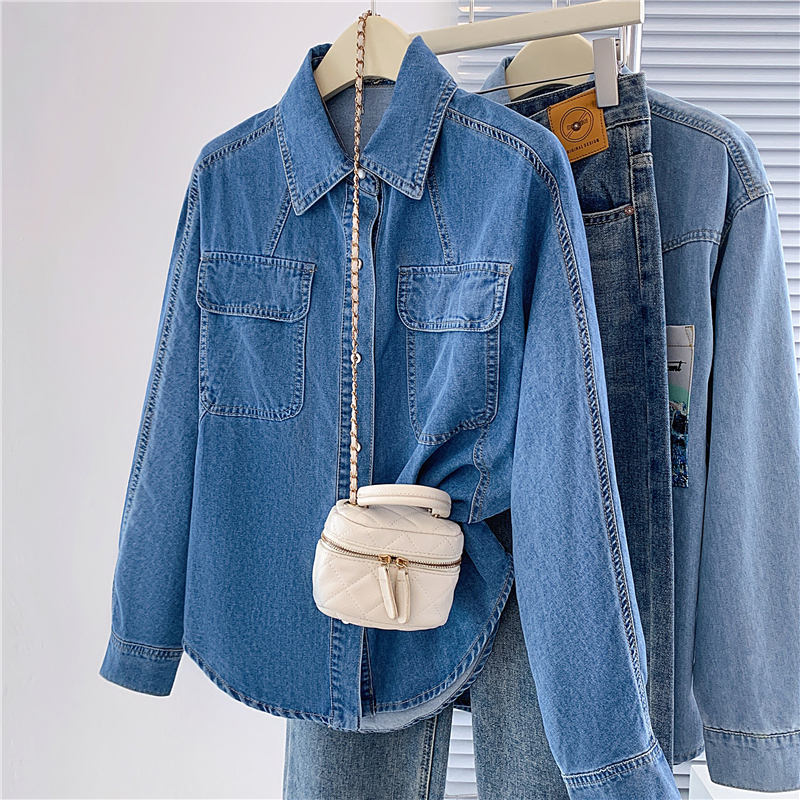 Loose denim shirt unique long sleeve tops for women