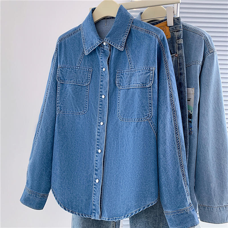 Loose denim shirt unique long sleeve tops for women