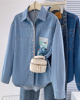 Blue loose lazy retro shirt autumn Casual denim tops