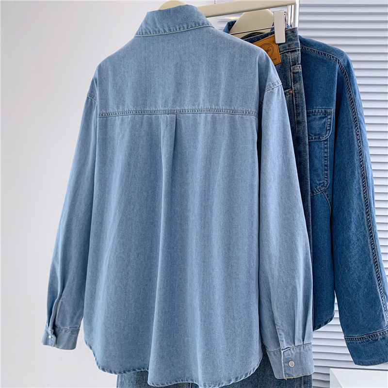 Blue loose lazy retro shirt autumn Casual denim tops