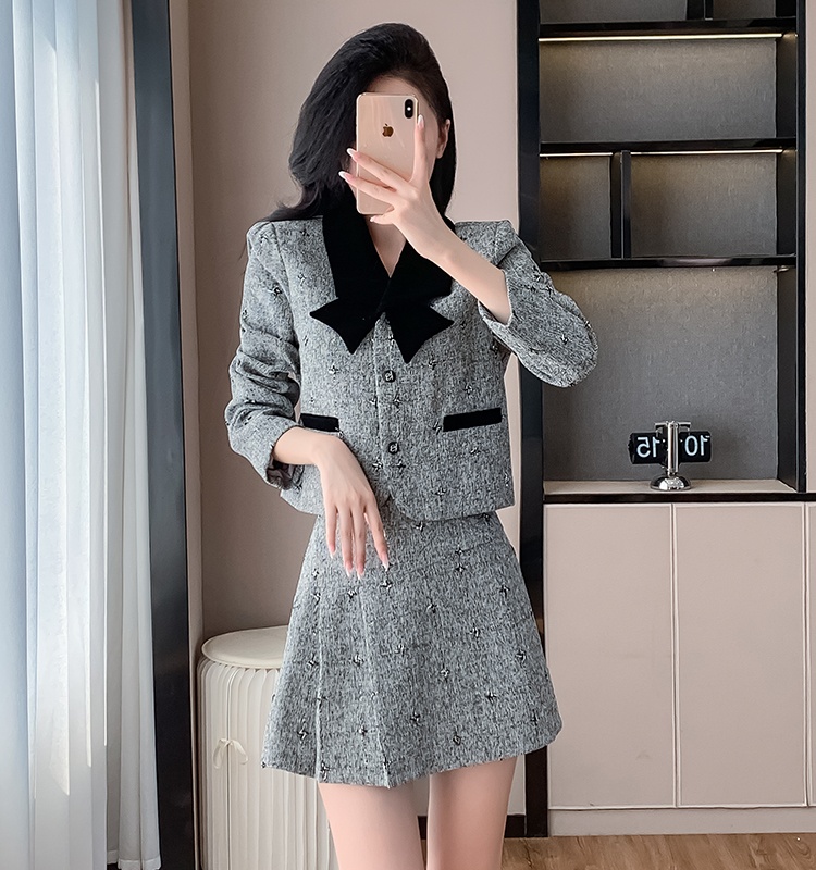 Pleated short skirt chanelstyle skirt 2pcs set for women