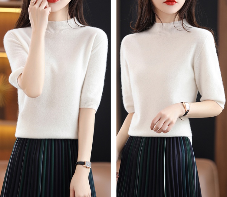 Knitted cashmere tops short sleeve bottoming shirt for women