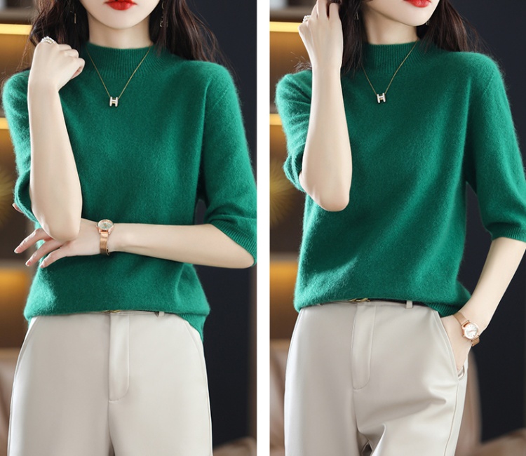 Knitted cashmere tops short sleeve bottoming shirt for women