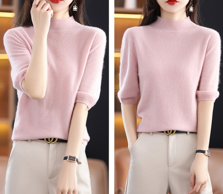 Knitted cashmere tops short sleeve bottoming shirt for women