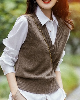 Knitted loose waistcoat all-match V-neck sweater