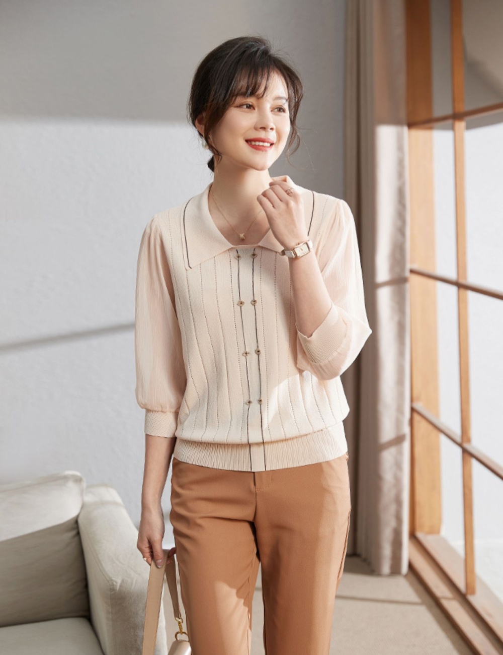 Middle-aged small shirt autumn and winter tops for women