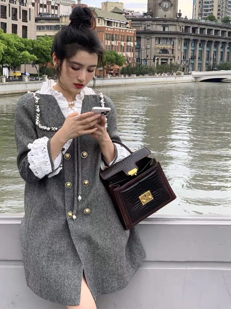 Court style woolen overcoat autumn and winter coat for women