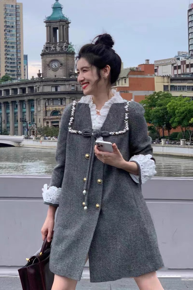 Court style woolen overcoat autumn and winter coat for women