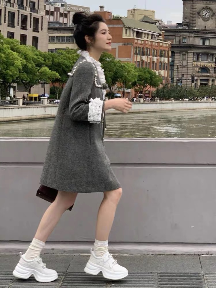 Court style woolen overcoat autumn and winter coat for women