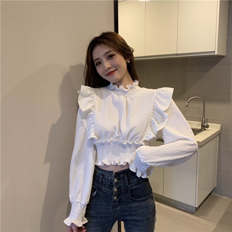 Lotus leaf edges show young slim autumn long sleeve tops