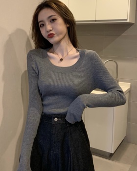 All-match long sleeve tops U-neck bottoming sweater