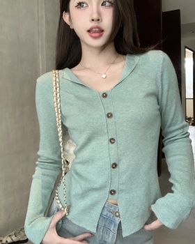 Knitted V-neck bottoming shirt all-match tops for women