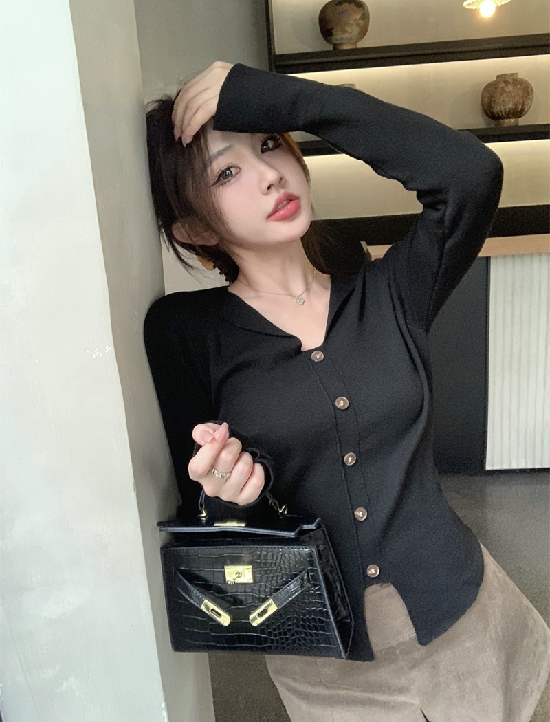 Knitted V-neck bottoming shirt all-match tops for women