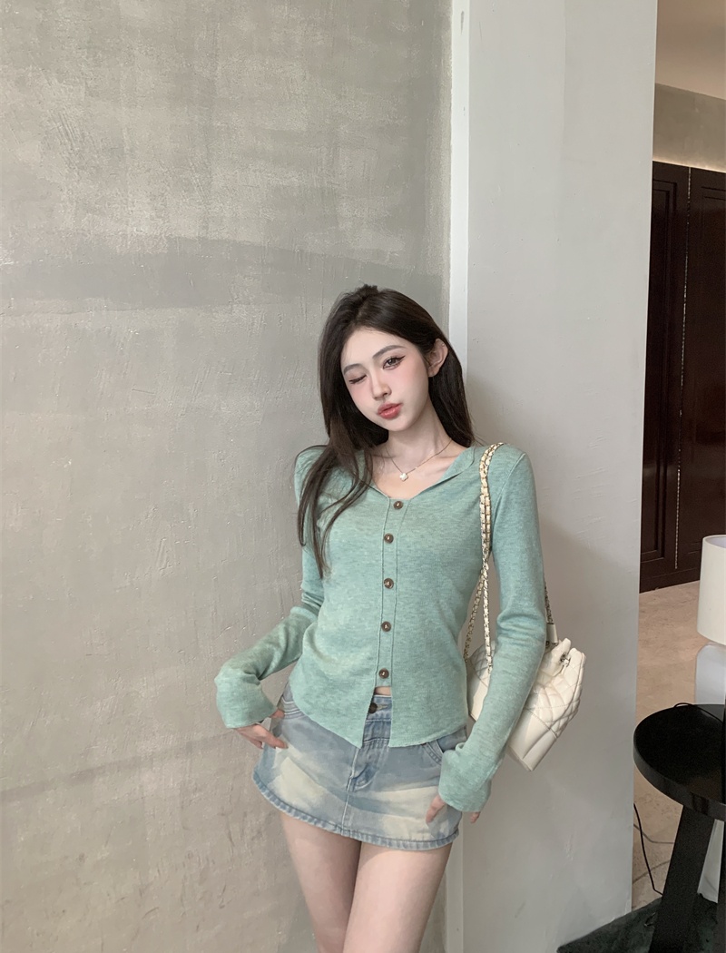 Knitted V-neck bottoming shirt all-match tops for women