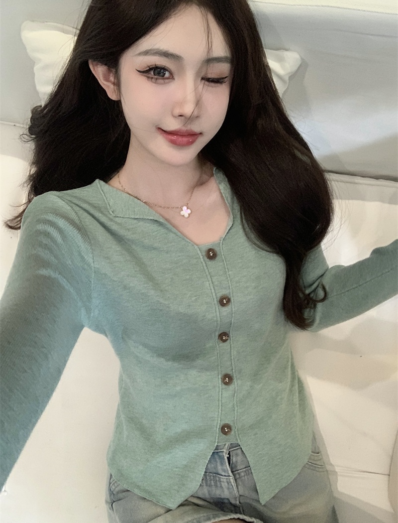 Knitted V-neck bottoming shirt all-match tops for women