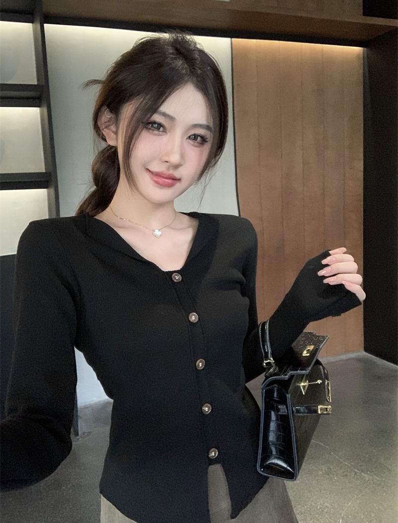 Knitted V-neck bottoming shirt all-match tops for women