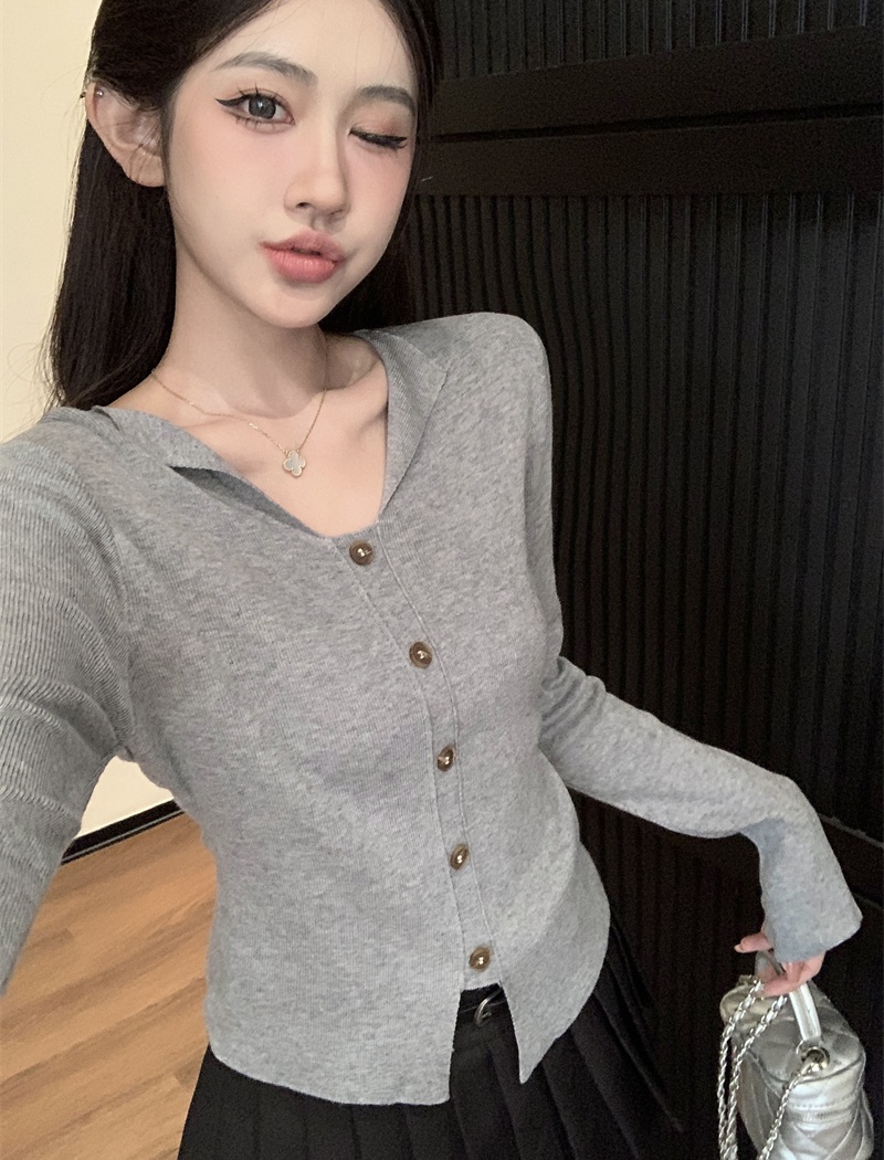 Knitted V-neck bottoming shirt all-match tops for women