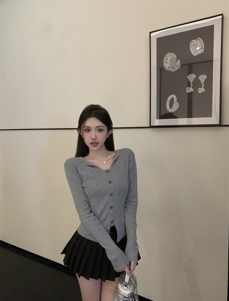 Knitted V-neck bottoming shirt all-match tops for women