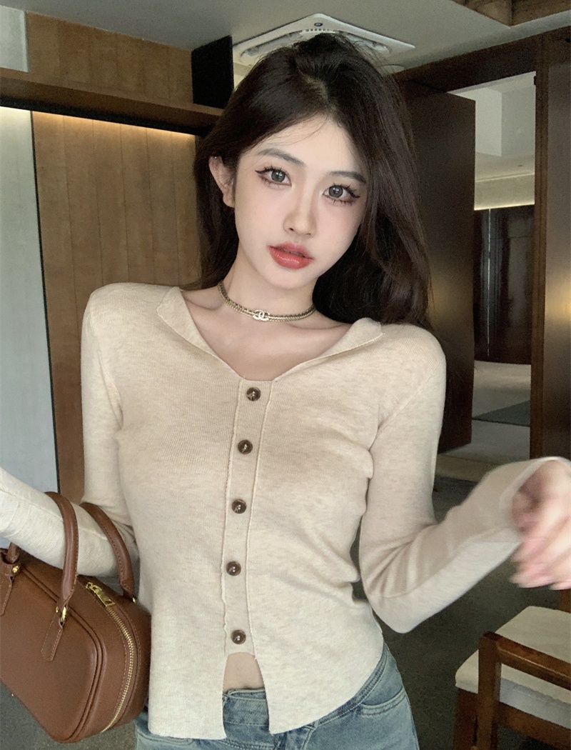 Knitted V-neck bottoming shirt all-match tops for women