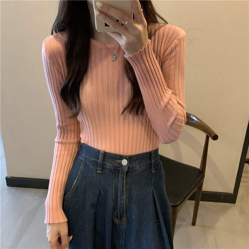 Round neck slim bottoming autumn knitted pure tops