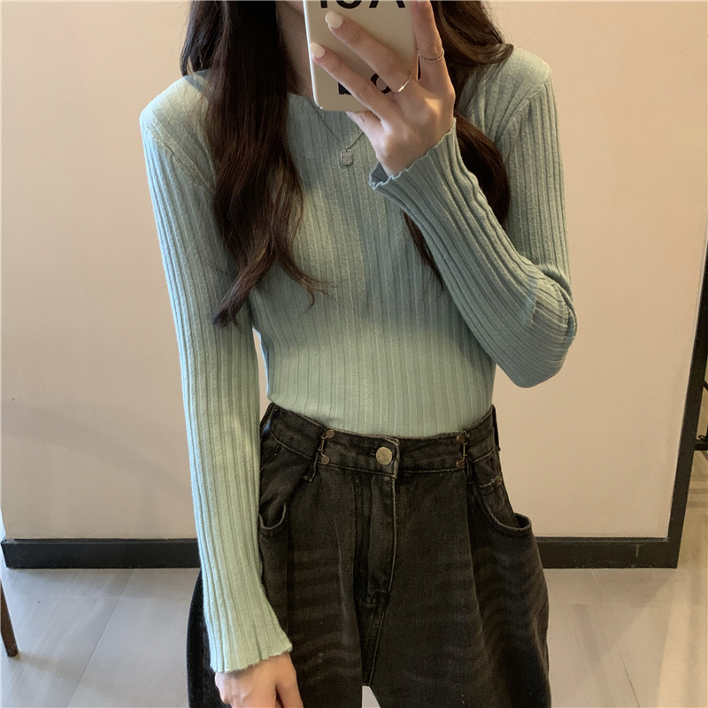 Round neck slim bottoming autumn knitted pure tops