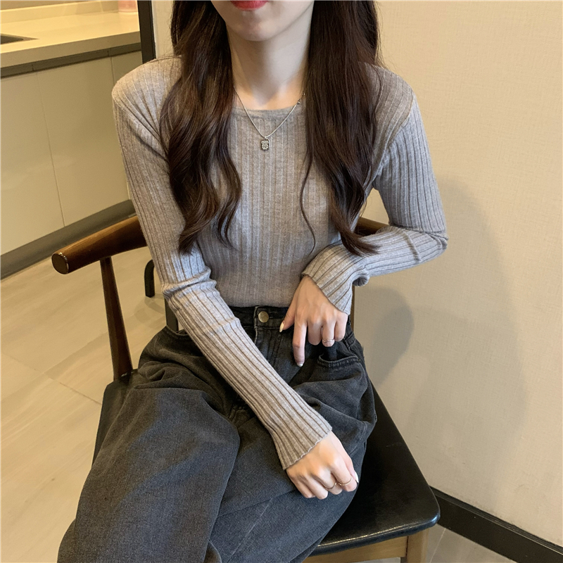 Round neck slim bottoming autumn knitted pure tops