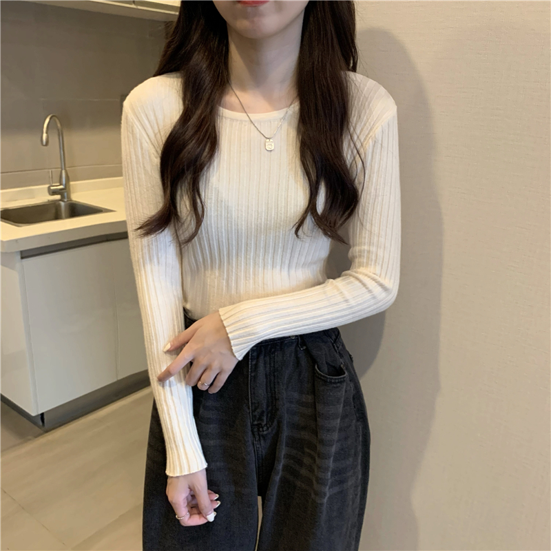 Round neck slim bottoming autumn knitted pure tops