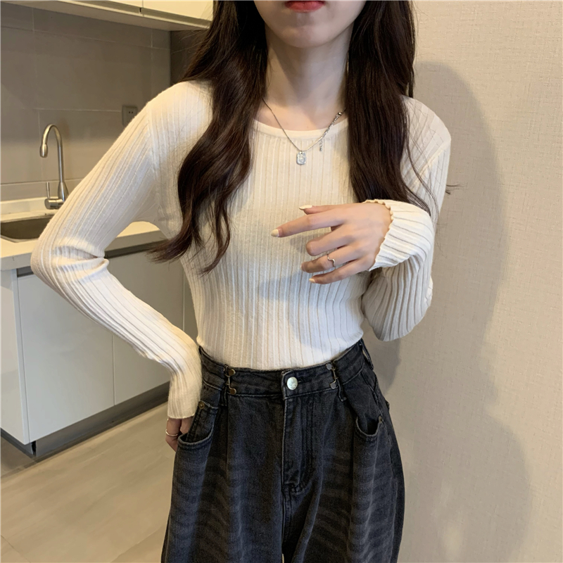 Round neck slim bottoming autumn knitted pure tops