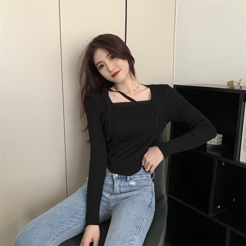 Autumn slim bottoming shirt clavicle Korean style tops