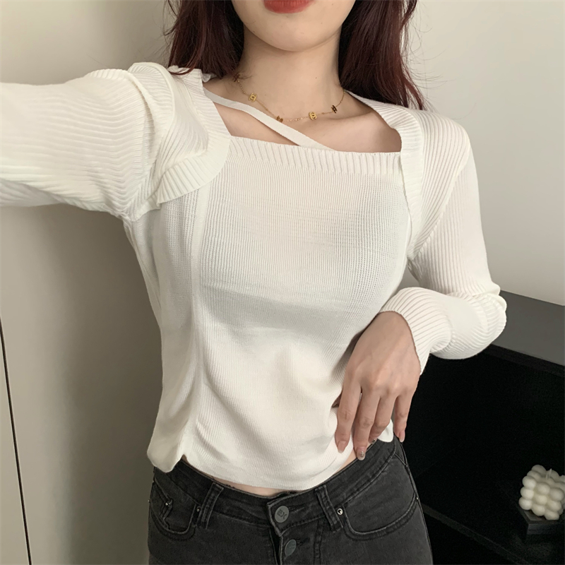 Autumn slim bottoming shirt clavicle Korean style tops