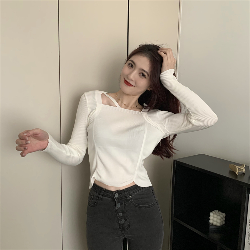 Autumn slim bottoming shirt clavicle Korean style tops