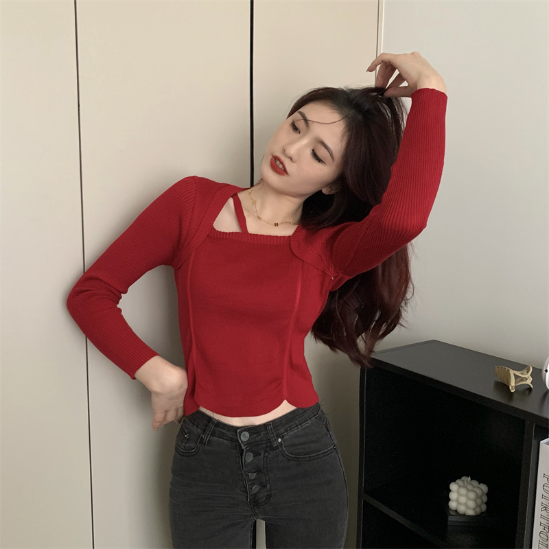 Autumn slim bottoming shirt clavicle Korean style tops