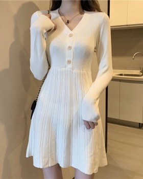 Inside the ride slim knitted France style long sleeve dress