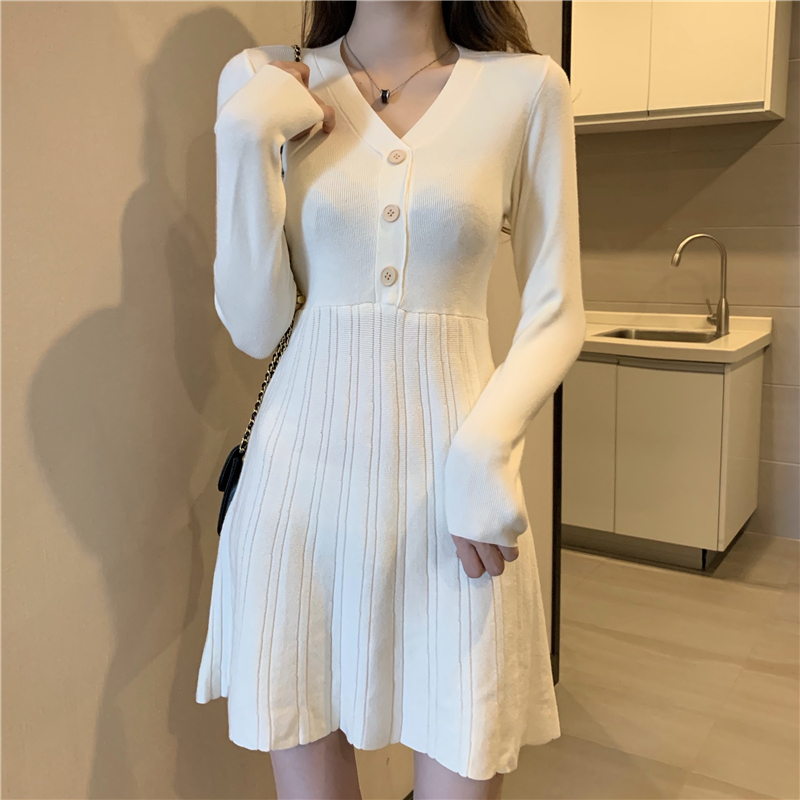 Inside the ride slim knitted France style long sleeve dress