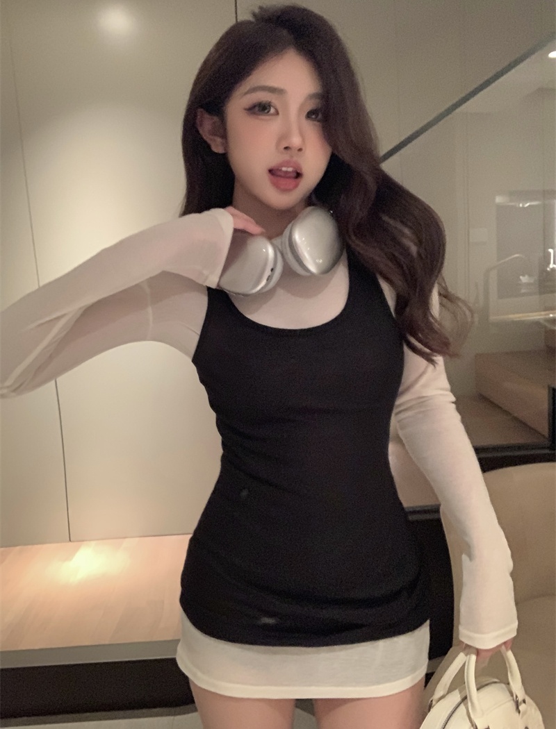 Long sleeve waistcoat shoulder pads T-shirt 2pcs set