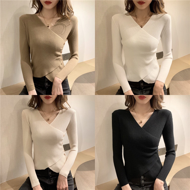 All-match long sleeve pure sexy slim pullover sweater