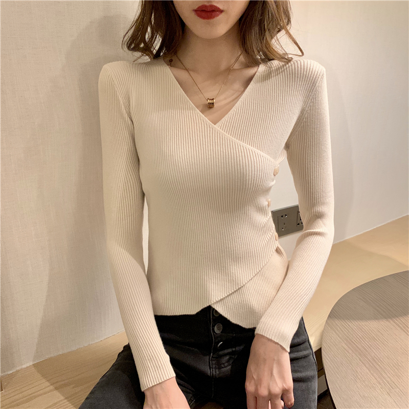 All-match long sleeve pure sexy slim pullover sweater